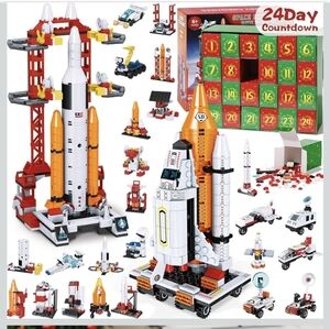 NIB 24 Day Space Building Blocks 12-1 Rocket Spaceship Shuttle Launcher Toy Set